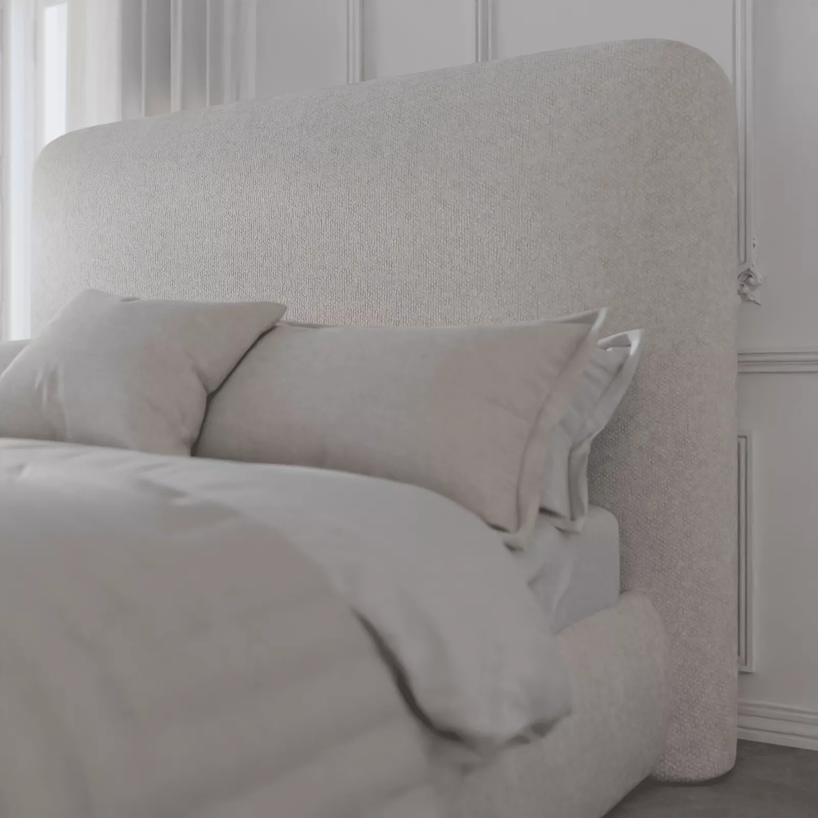 Navy velvet bed with chevron headboard